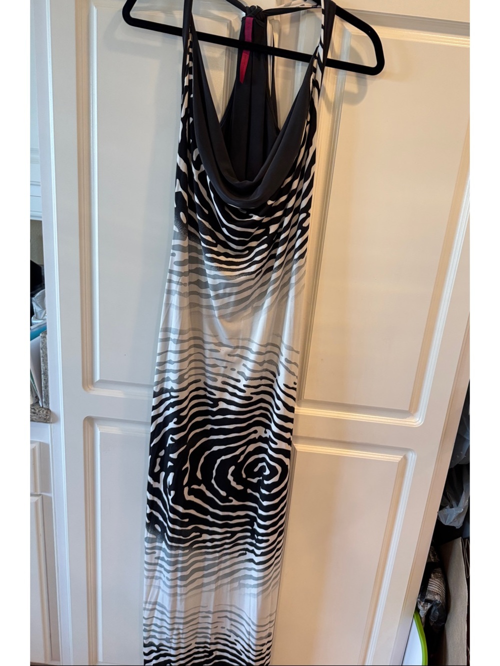 Abi Ferrin Black and White Zebra Print Cowl Neck Maxi Dress